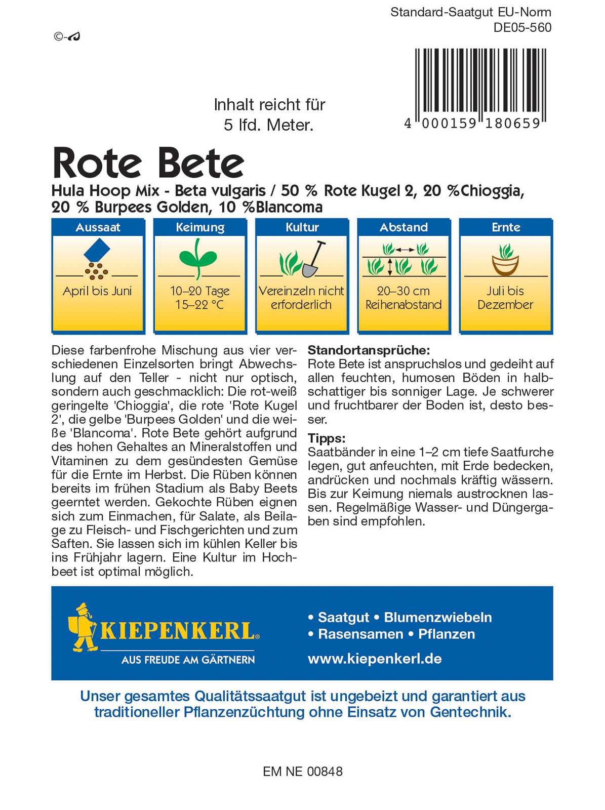 Beetroot Hula Hoop Mix seed strip Kiepenkerl 5 m