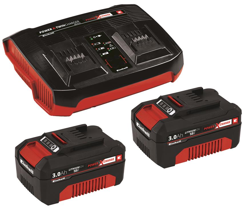 Einhell 2 Stück Akku + Twin Charger 2x3,0Ah &amp; Twincharger Kit