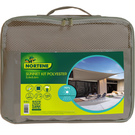 Sonnennetz-Kit Polyester braun 3,6x3,6x3,6 m